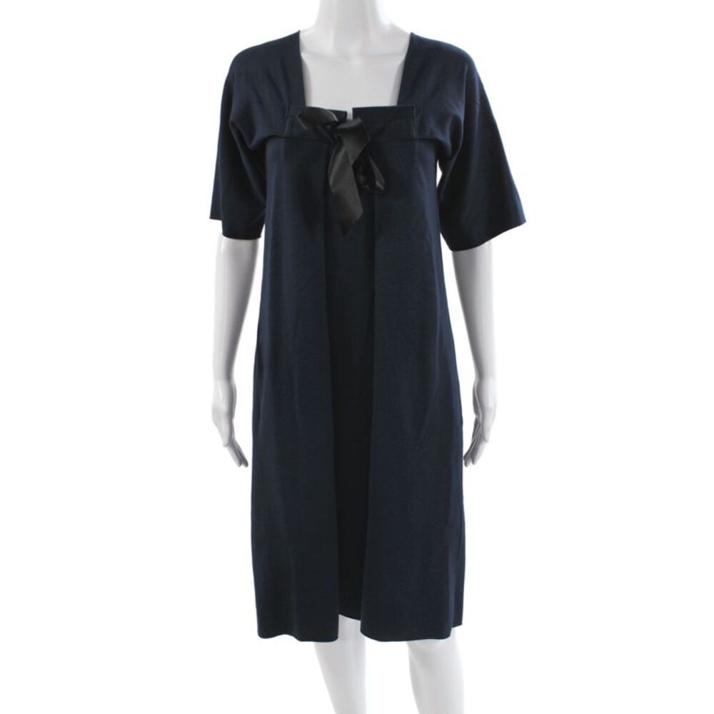 Yves Saint Laurent Women Shift Dress Blue Square Neck Half Sleeve Size S